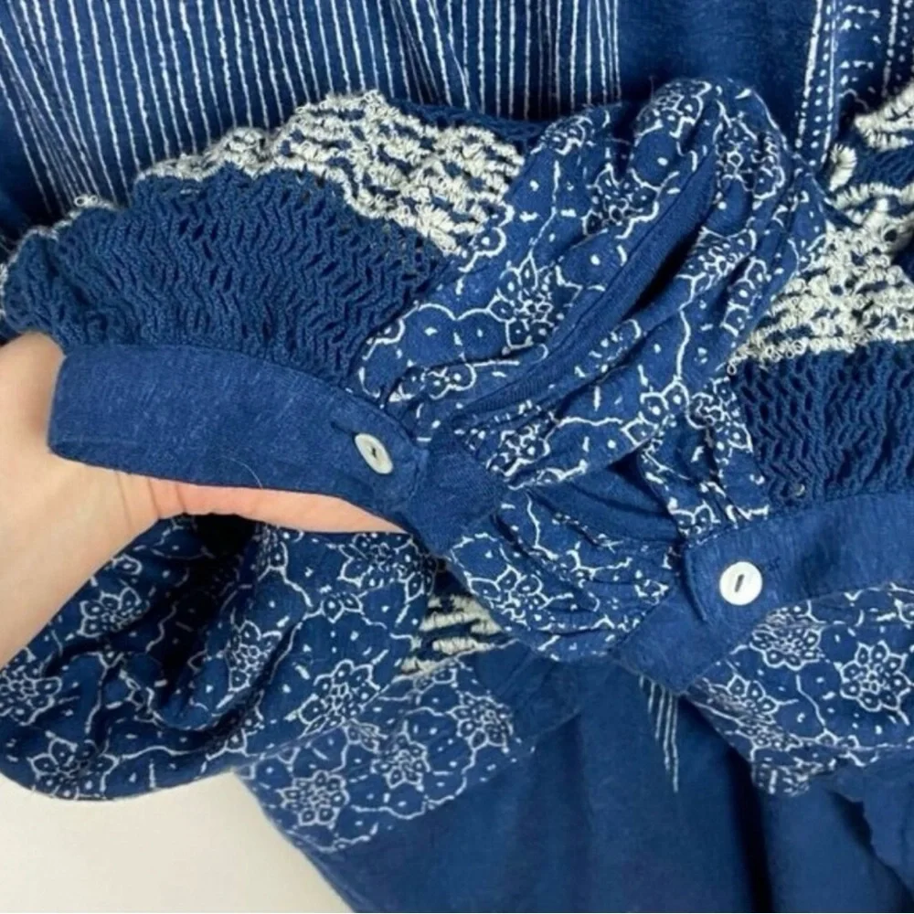 Free People Blue Indigo Dreams Embroidered Tunic Dress Top NWT - Picture 5 of 10